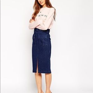 ASOS Midi Denim Belted Skirt Sz Sm